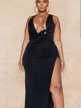 Brand New Sleeveless Black Drape Front Maxi Dress
